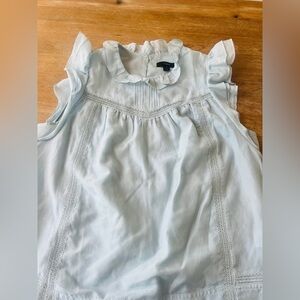 J.Crew light blue lined short sleeve ruffle neck shirt. Size small.